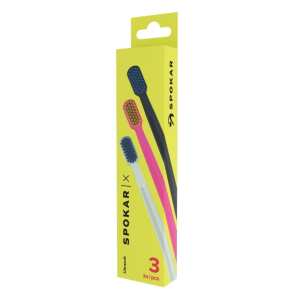 SET of ultra-soft toothbrushes (Ultra Soft) white / pink / black (3 pcs) Spokar