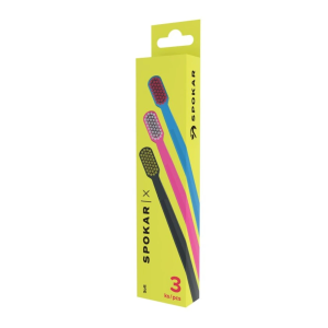 SET of soft toothbrushes (Soft) pink / black / blue (3 pcs) Spokar