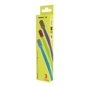 SET of super soft toothbrushes (Super Soft) blue / light green / purple (3 pcs) Spokar