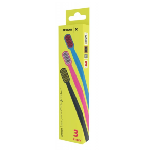 SET of ultra-soft toothbrushes (Ultra Soft) pink / black / blue (3 pcs) Spokar