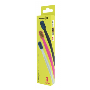 SET of super soft toothbrushes (Super Soft) white / pink / black (3 pcs) Spokar