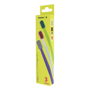 SET of super soft toothbrushes (Super Soft) purple / white / light green (3 pcs) Spokar