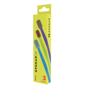 SET of ultra-soft toothbrushes (Ultra Soft) blue / light green / purple (3 pcs) Spokar