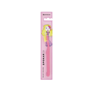 Toothbrush CHILDREN D Spokar extra soft, pink handle / yellow bristles (from 0 to 6 years)