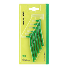 Міжзубні йоржики кутові Spokar ХМL (0,8 мм), зелені, 6 штук