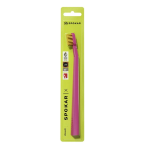 Spokar toothbrush ultra soft (Ultra Soft) pink handle / yellow bristles