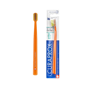 Orthodontic toothbrush Ortho (5460) with recess, orange/green CURAPROX