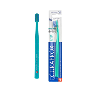 Orthodontic toothbrush Ortho (5460) with recess, petrol/blue CURAPROX
