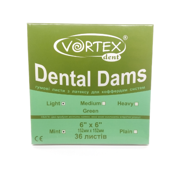 DentalDams - листи/хустинки для кофердаму ТОНКІ зелені (м’ятні)